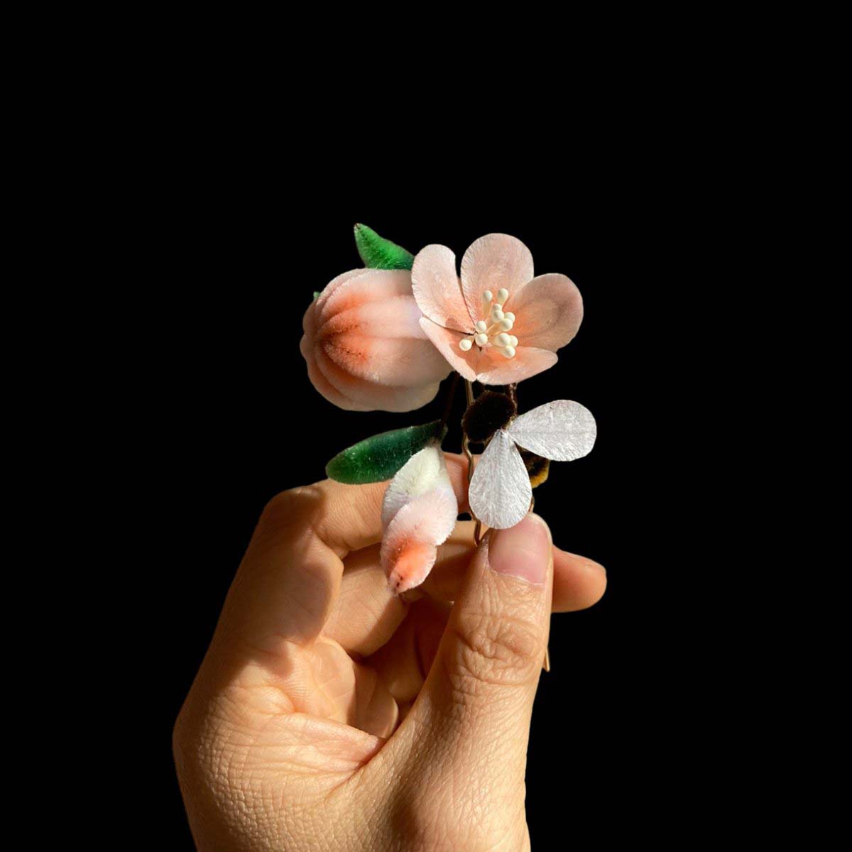 Peach Bespoke Hairpin-Silk Hairpin(Ronghua)