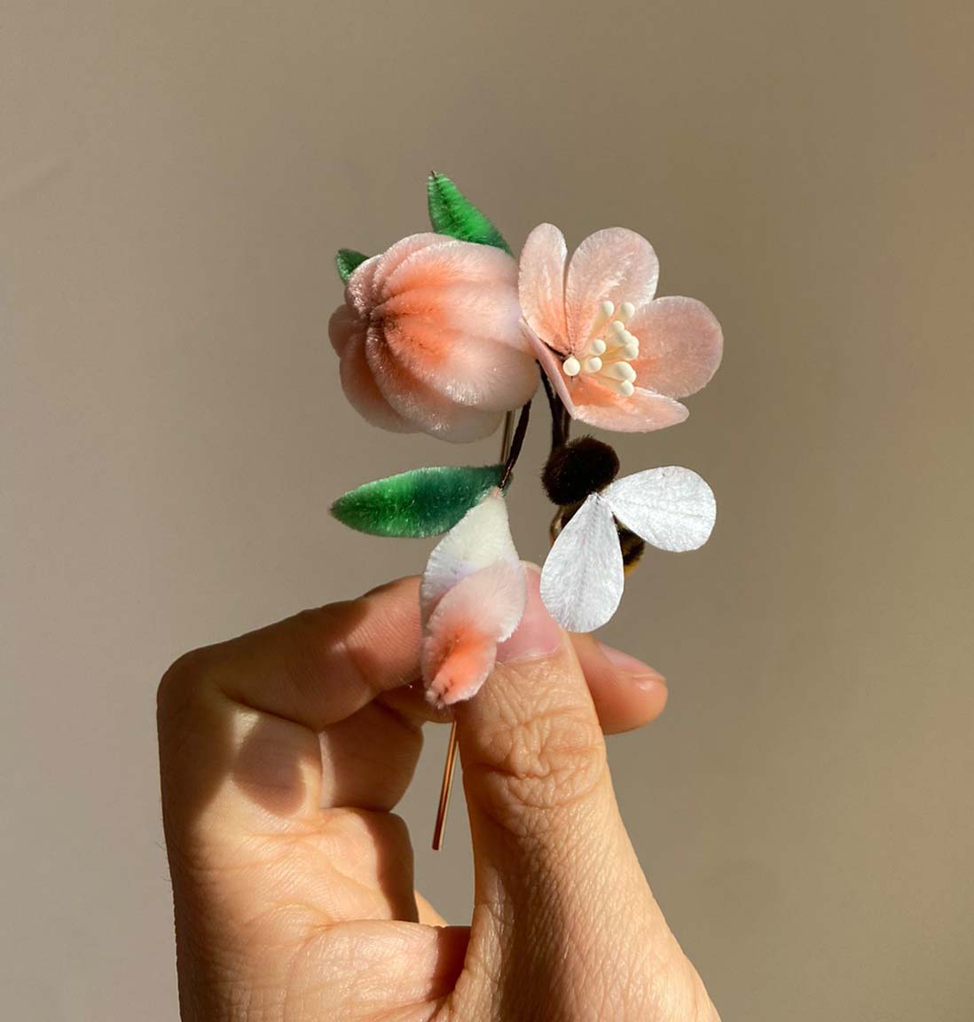 Peach Bespoke Hairpin-Silk Hairpin(Ronghua)