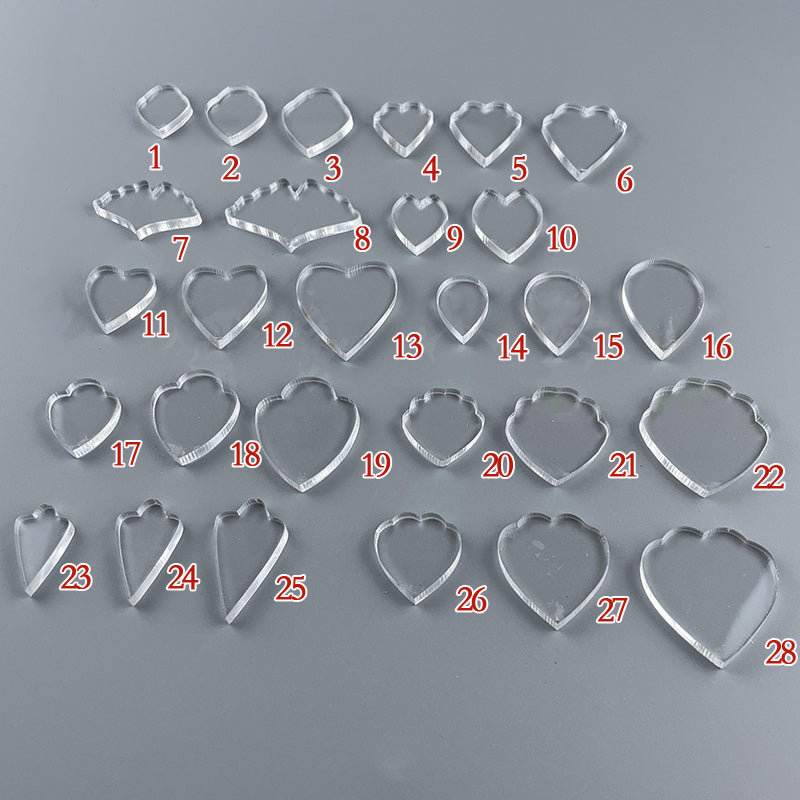 A collection of over 28 different clear acrylic templates for making wire-wrapped flower petals and leaves for DIY jewelry.