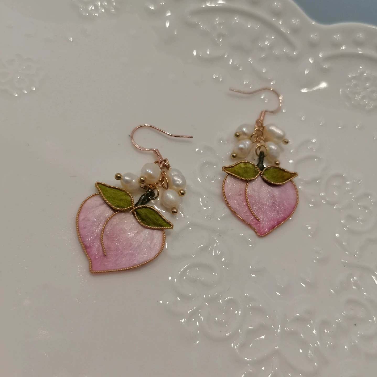 Peach Bespoke Earrings-Silk Earrings(Ronghua)