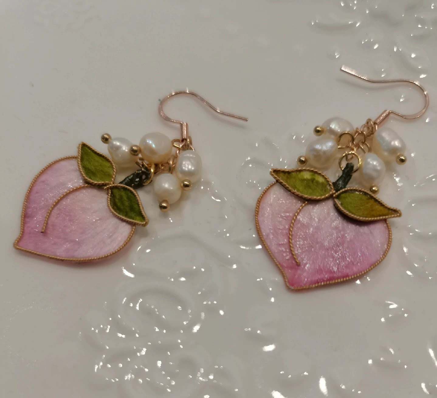 Peach Bespoke Earrings-Silk Earrings(Ronghua)