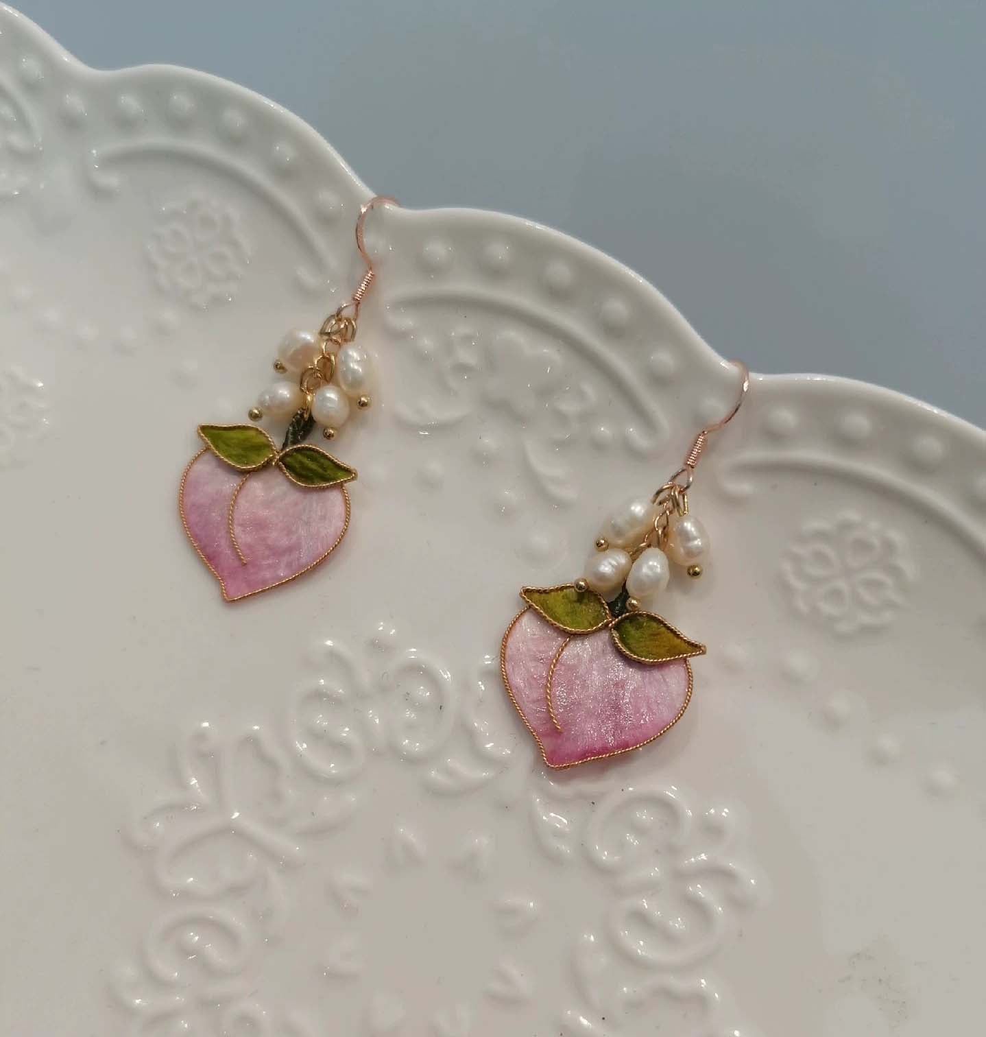 Peach Bespoke Earrings-Silk Earrings(Ronghua)