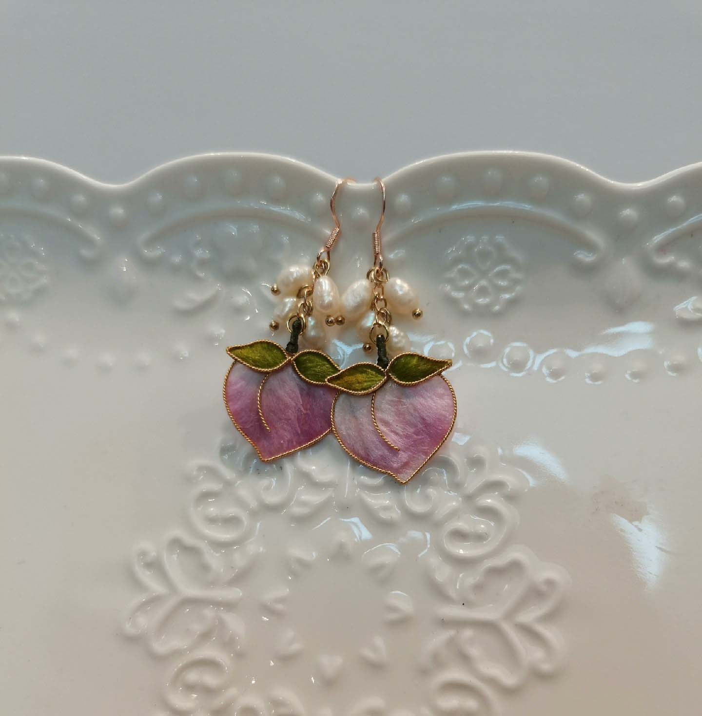 Peach Bespoke Earrings-Silk Earrings(Ronghua)