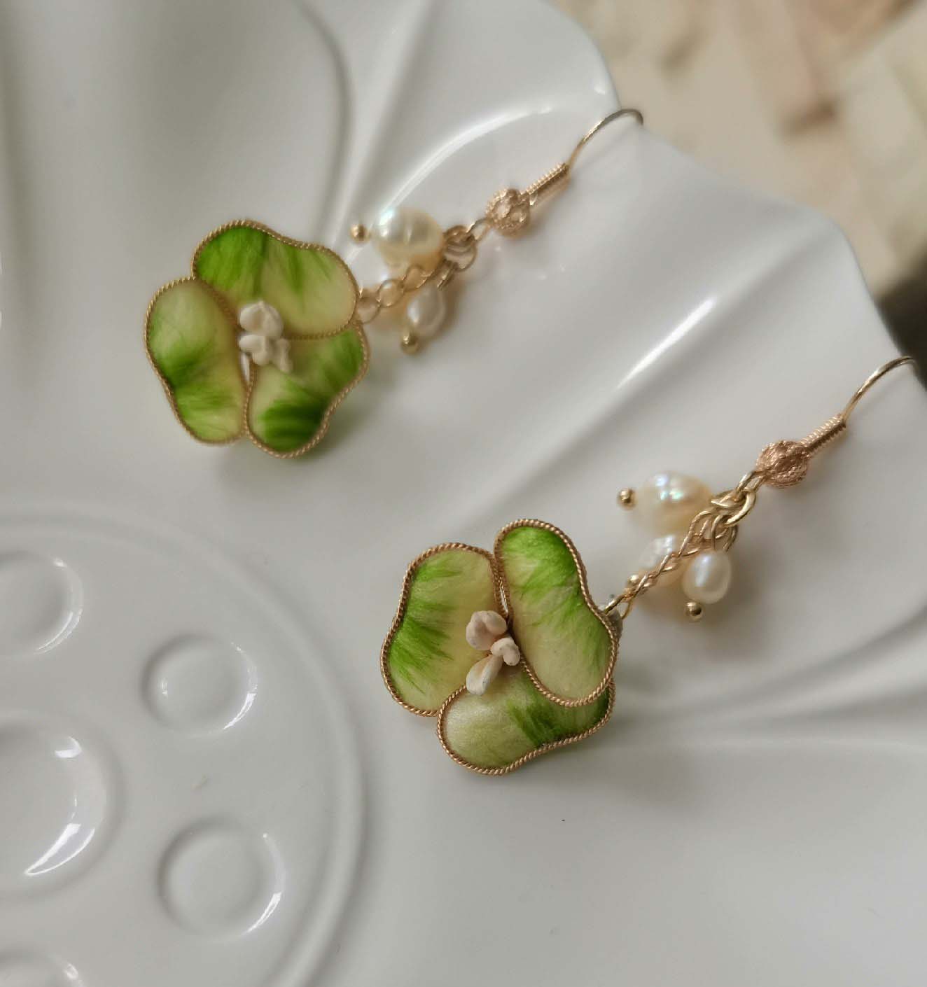 Wildflower Bespoke Earrings-Green Earrings(Ronghua)