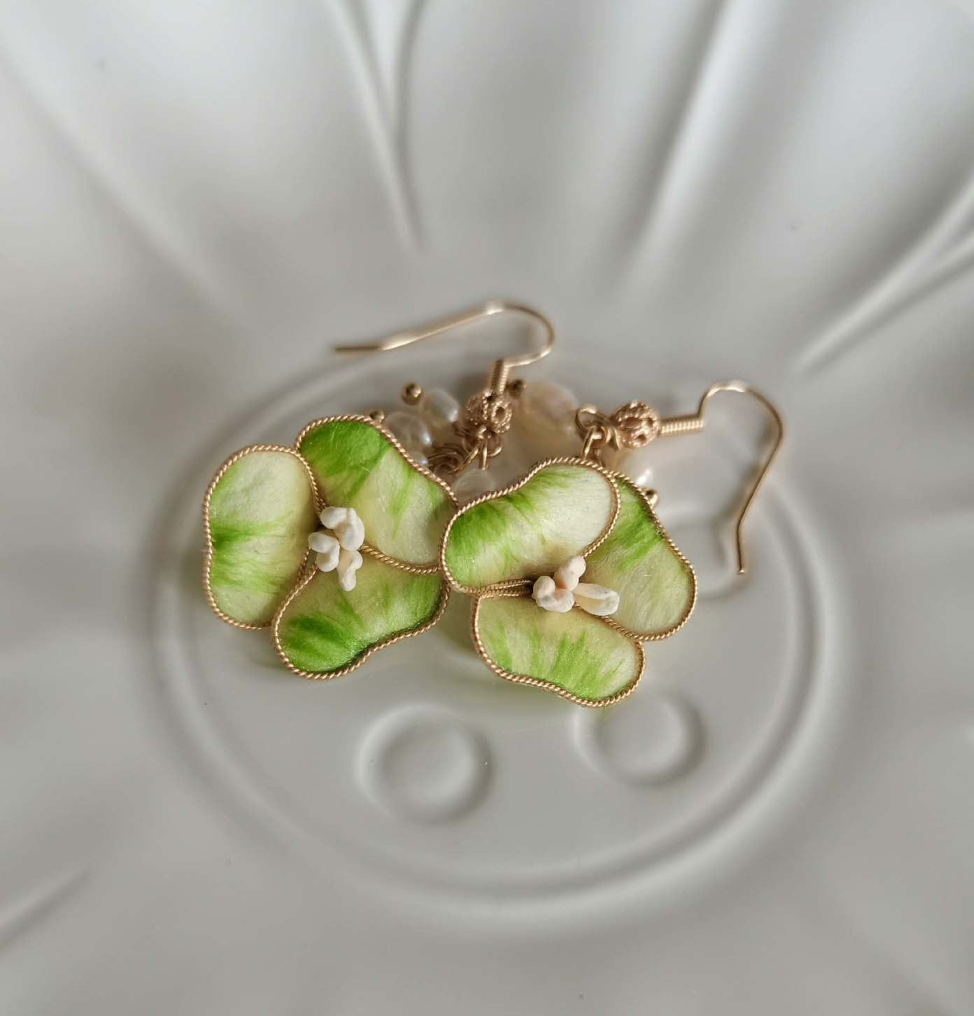 Wildflower Bespoke Earrings-Green Earrings(Ronghua)