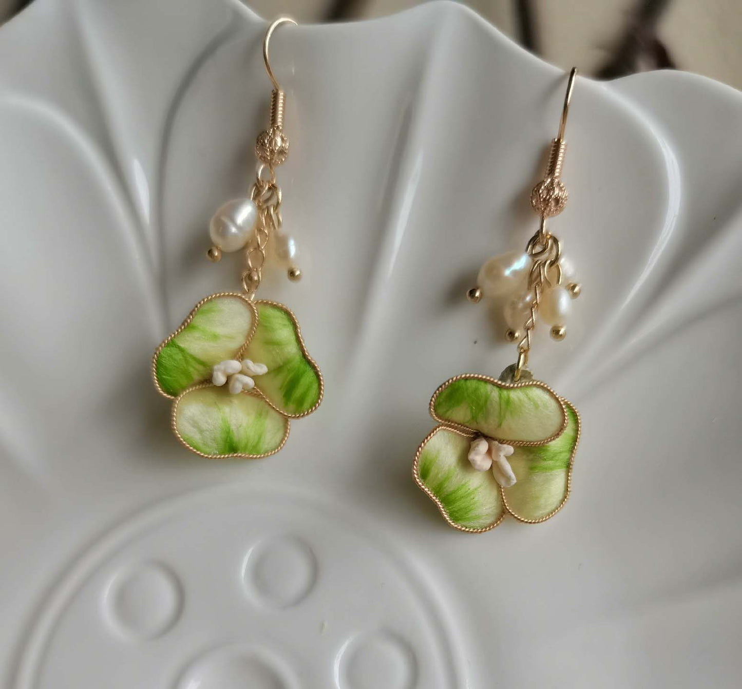 Wildflower Bespoke Earrings-Green Earrings(Ronghua)