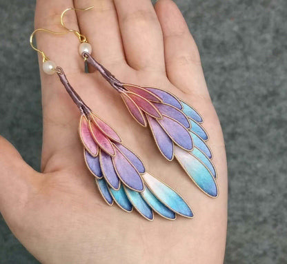 Rainbow Feather Bespoke Earrings-Rainbow Silk Earrings(Ronghua)