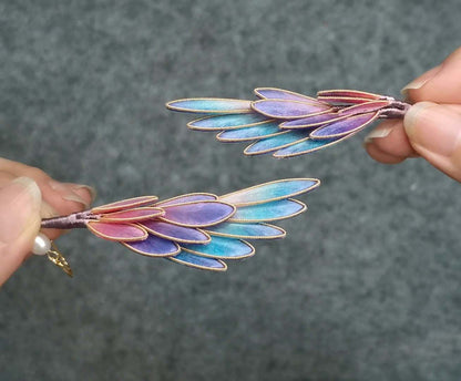 Rainbow Feather Bespoke Earrings-Rainbow Silk Earrings(Ronghua)