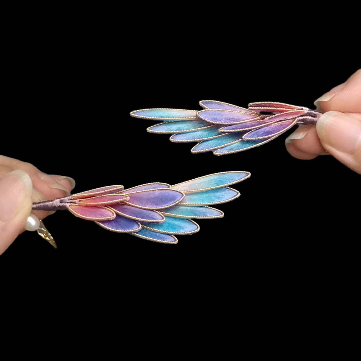 Rainbow Feather Bespoke Earrings-Rainbow Silk Earrings(Ronghua)