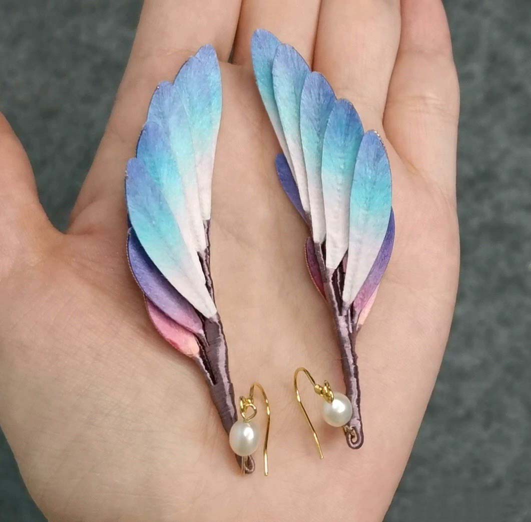 Rainbow Feather Bespoke Earrings-Rainbow Silk Earrings(Ronghua)