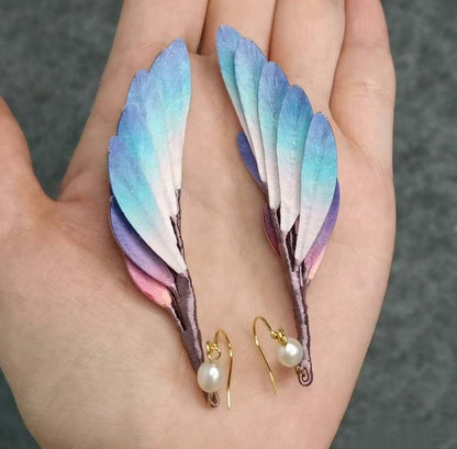 Rainbow Feather Bespoke Earrings-Rainbow Silk Earrings(Ronghua)