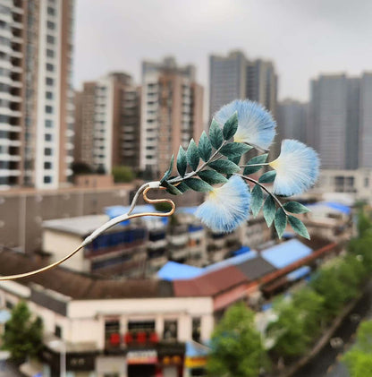 Handmade Acacia flower brooch and hairpi.Natural silk Blue Ronghua 