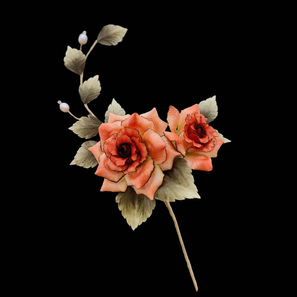 Rose Bespoke Hairpin-Silk Hairpin(Ronghua).Red roses