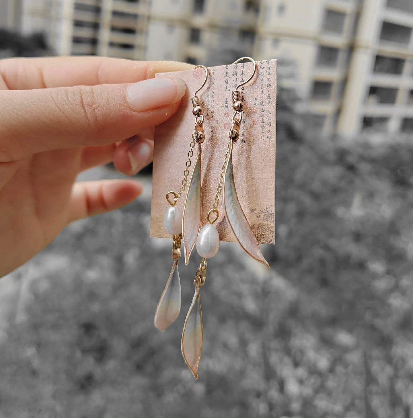 Ink Color Handmade Earrings - Silk Earrings(Ronghua)