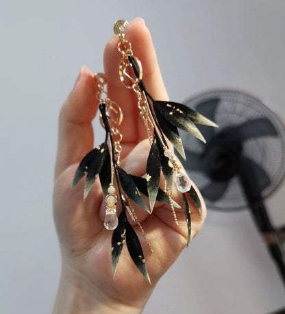 Black Leaves Bespoke Earrings - Silk Earrings(Ronghua)