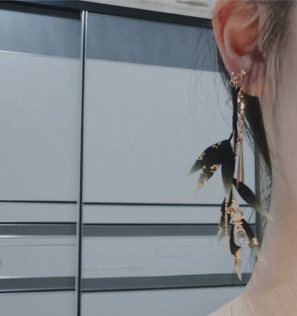 Black Leaves Bespoke Earrings - Silk Earrings(Ronghua)