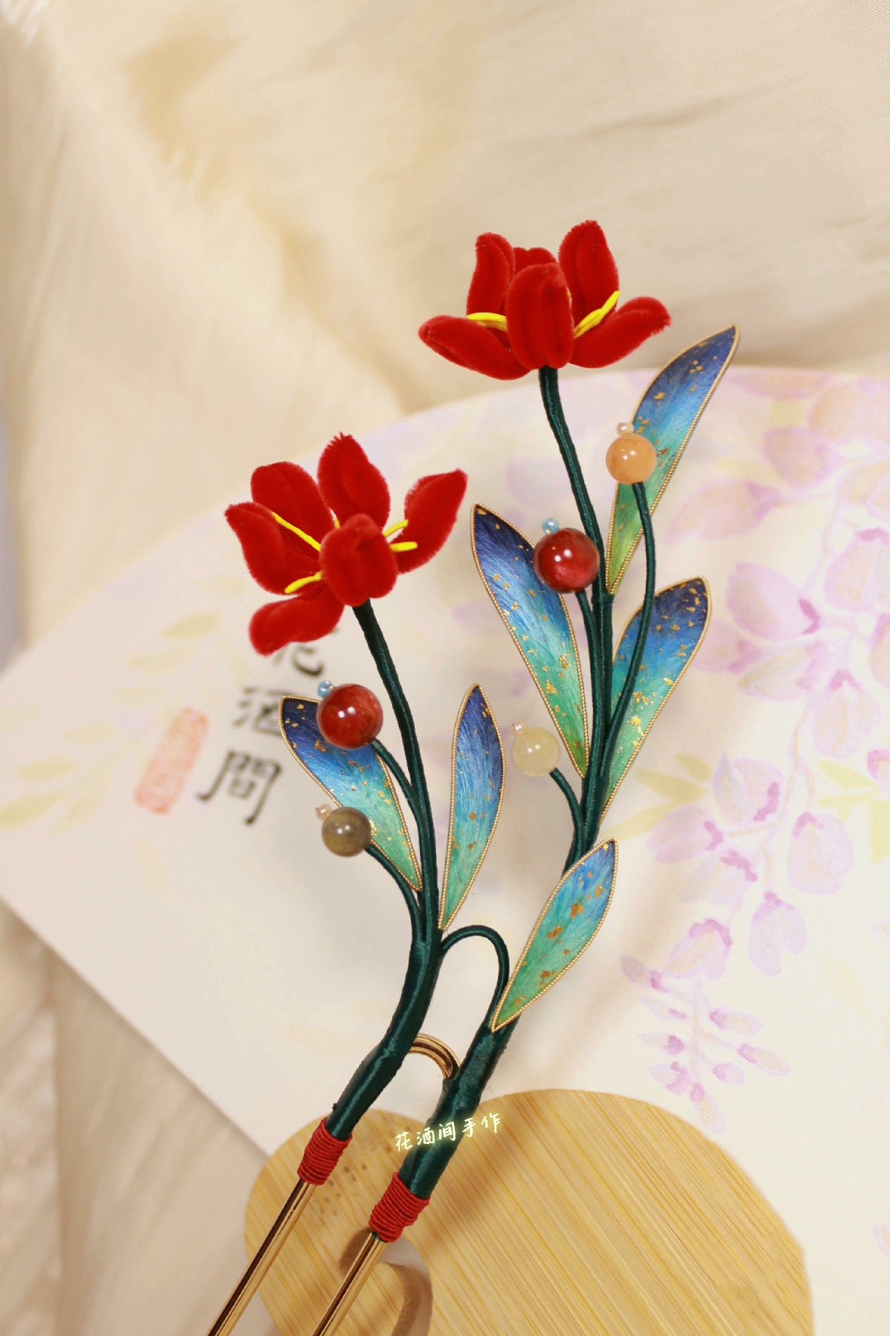 Bespoke Red Orchid Bespoke Hairpin - Silk Hairdress(Ronghua)