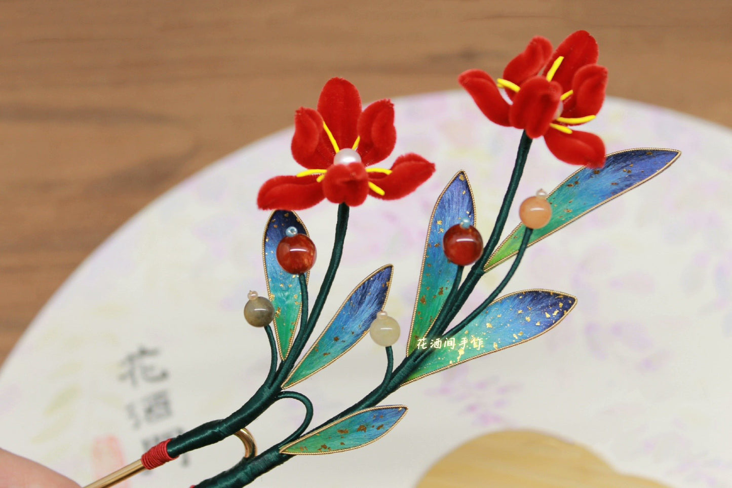 Bespoke Red Orchid Bespoke Hairpin - Silk Hairdress(Ronghua)