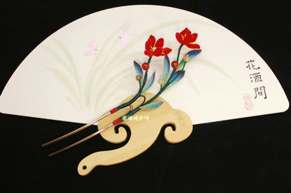 Bespoke Red Orchid Bespoke Hairpin - Silk Hairdress(Ronghua)