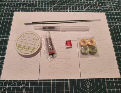 Contents of the Gloriosa Lily Chanhua DIY flower kit, including velvet threads, copper wire, glue, and paper templates.