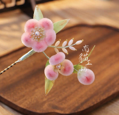 Spring Peach Blossom Bespoke Hairpin - Silk Flower(Ronghua)