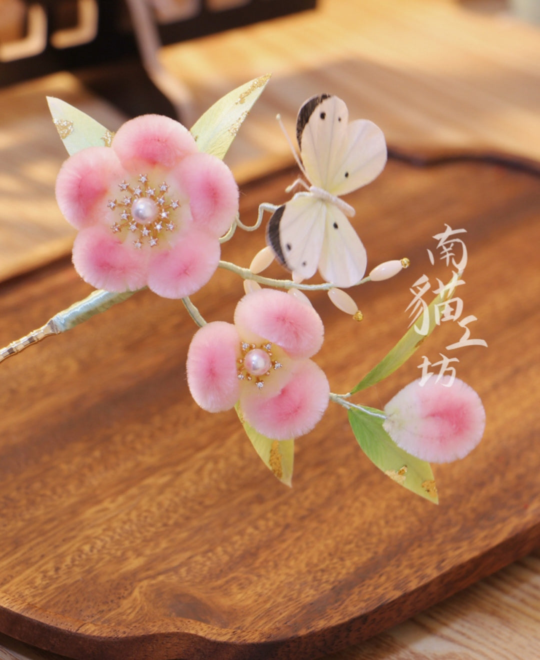 Spring Peach Blossom Bespoke Hairpin - Silk Flower(Ronghua)