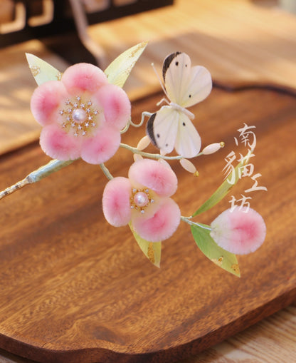 Spring Peach Blossom Bespoke Hairpin - Silk Flower(Ronghua)