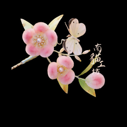 Spring Peach Blossom Bespoke Hairpin - Silk Flower(Ronghua)