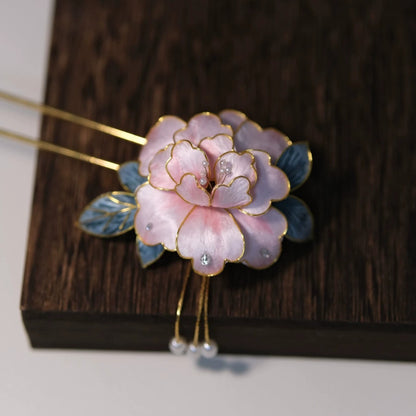 Pink Bespoke Hairpin - Silk Flower(Ronghua)