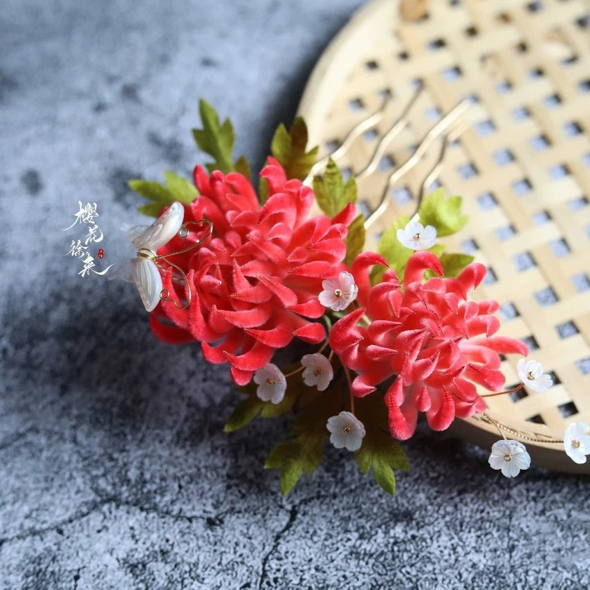 Pink Chrysanthemum Bespoke Hairpin - Silk Hairpin(Ronghua)