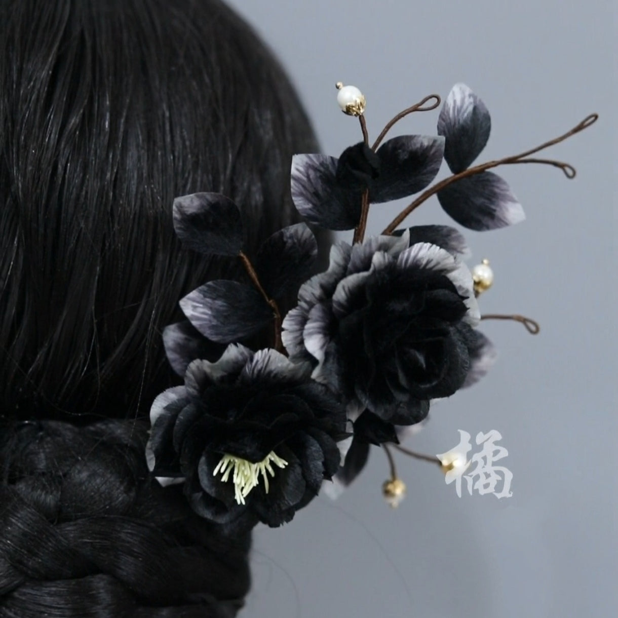 Black Rose Bespoke Hairpin - Silk Hairpin(Ronghua)