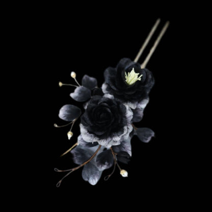 Black Rose Bespoke Hairpin - Silk Hairpin(Ronghua)