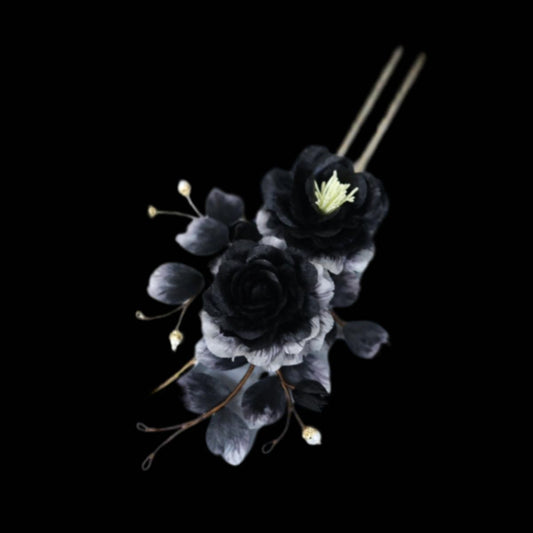 Black Rose Bespoke Hairpin - Silk Hairpin(Ronghua)