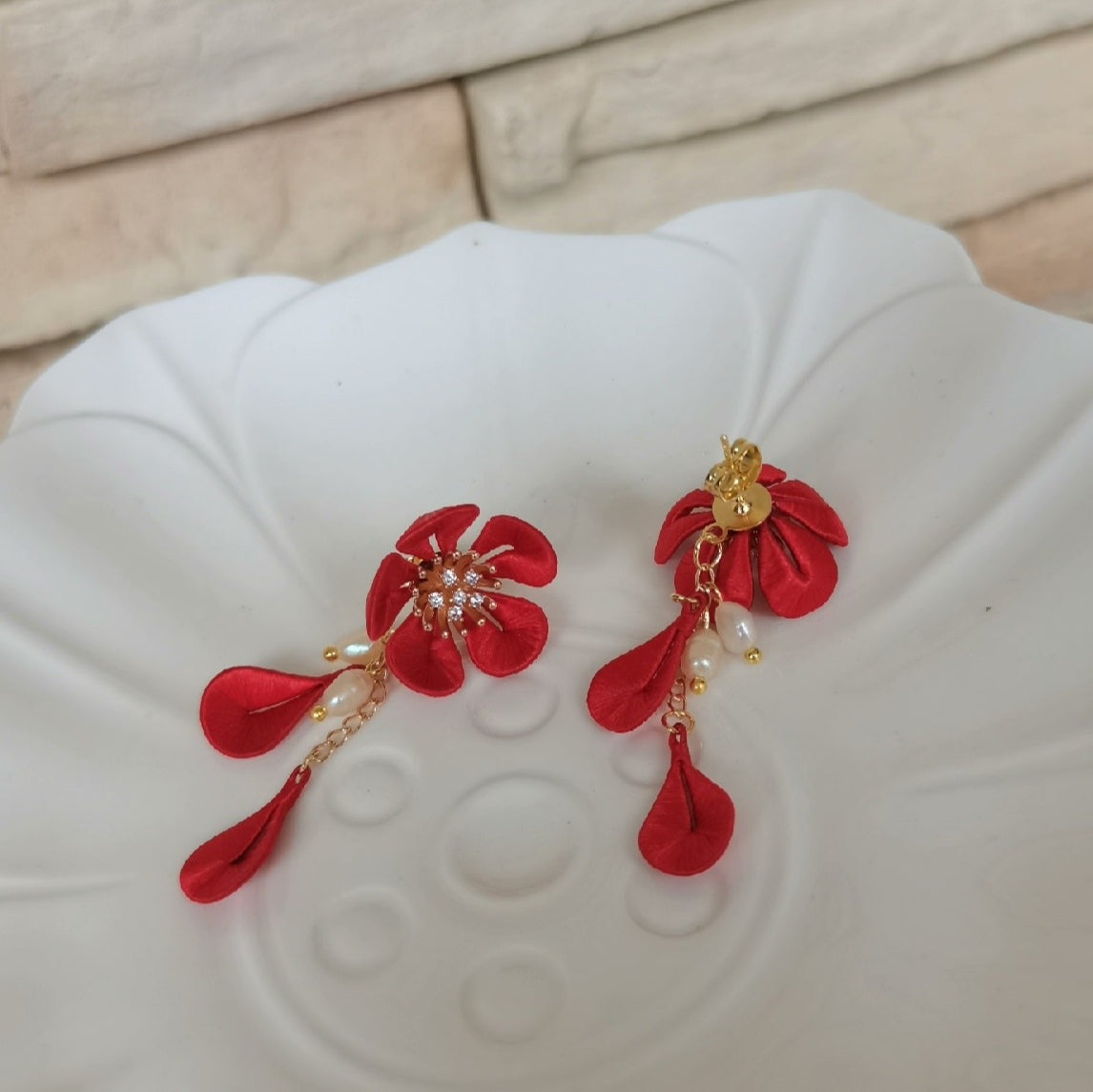 Plum Blossom Bespoke Earrings - Red Silk Earrings(Chanhua)