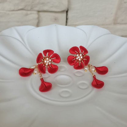 Plum Blossom Bespoke Earrings - Red Silk Earrings(Chanhua)