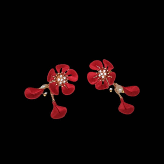 Plum Blossom Bespoke Earrings - Red Silk Earrings(Chanhua)