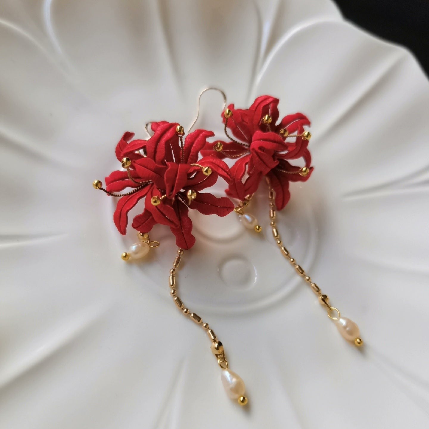 Spider Lily Bespoke Earrings - Silk Earrings(Chanhua)