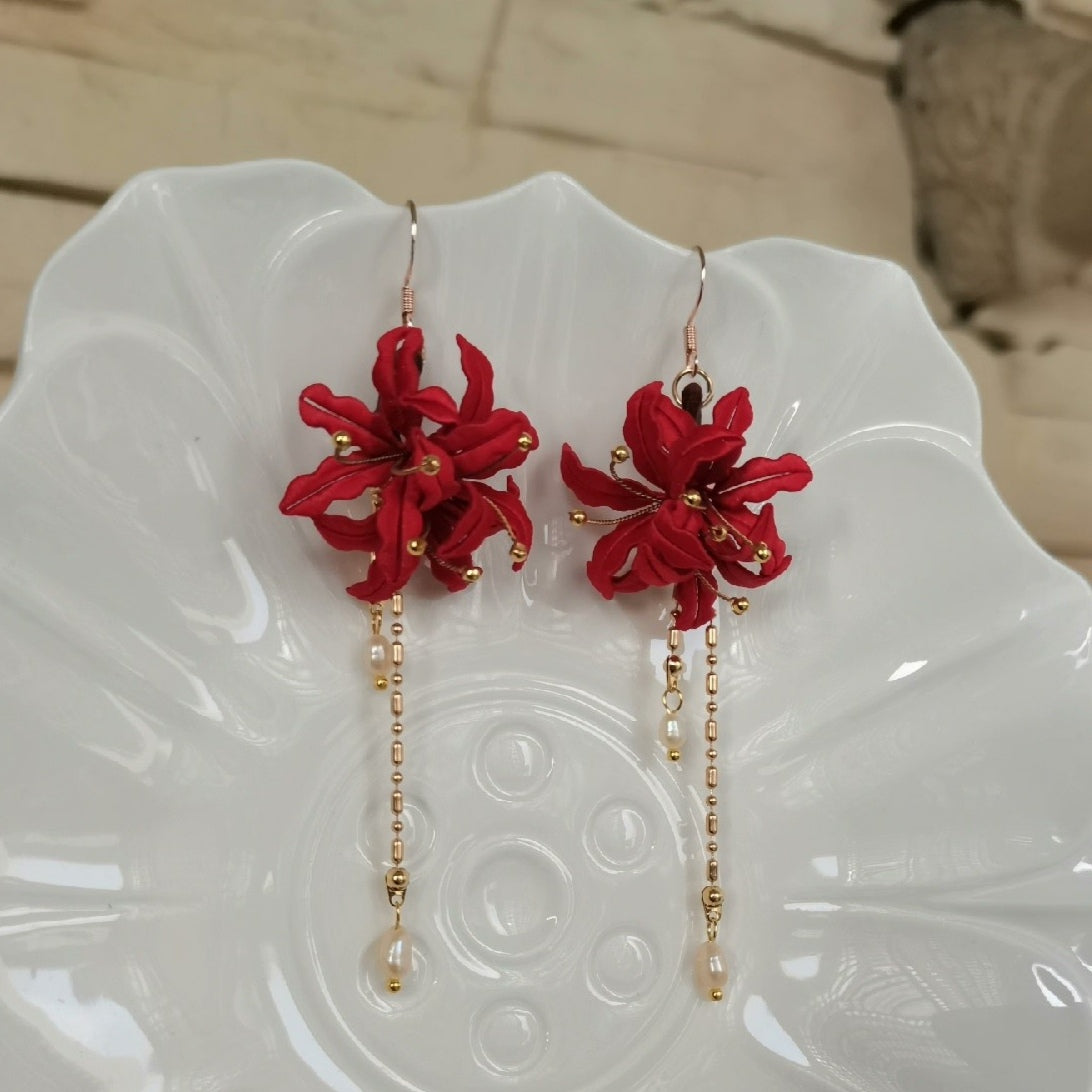 Spider Lily Bespoke Earrings - Silk Earrings(Chanhua)