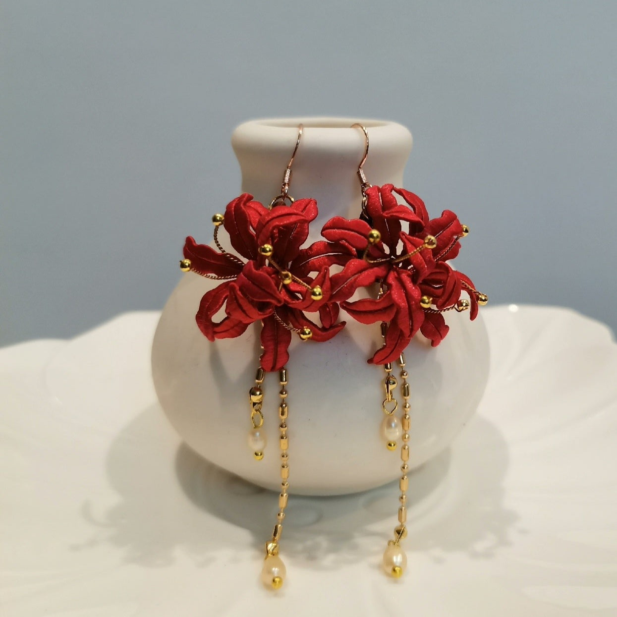 Spider Lily Bespoke Earrings - Silk Earrings(Chanhua)