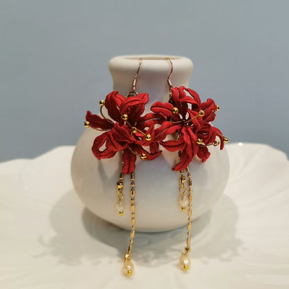 Spider Lily Bespoke Earrings - Silk Earrings(Chanhua)