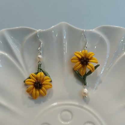 Sunflower Bespoke Earrings - Yellow Silk Earrings(Chanhua)