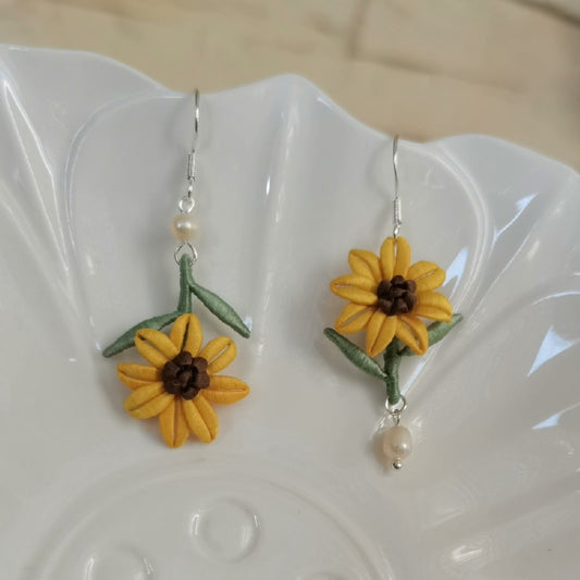 Sunflower Bespoke Earrings - Yellow Silk Earrings(Chanhua)