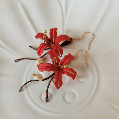 Red Spider Lily Bespoke Earrings - Red Silk Earrings(Chanhua)