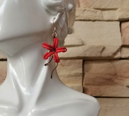 Red Spider Lily Bespoke Earrings - Red Silk Earrings(Chanhua)