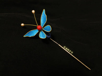 Butterfly Bespoke Hairpin - Blue Silk Hairpin(Ronghua)