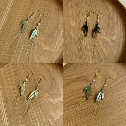 Bamboo Leaves Handmade Earrings - Silk Earrings(Chanhua)