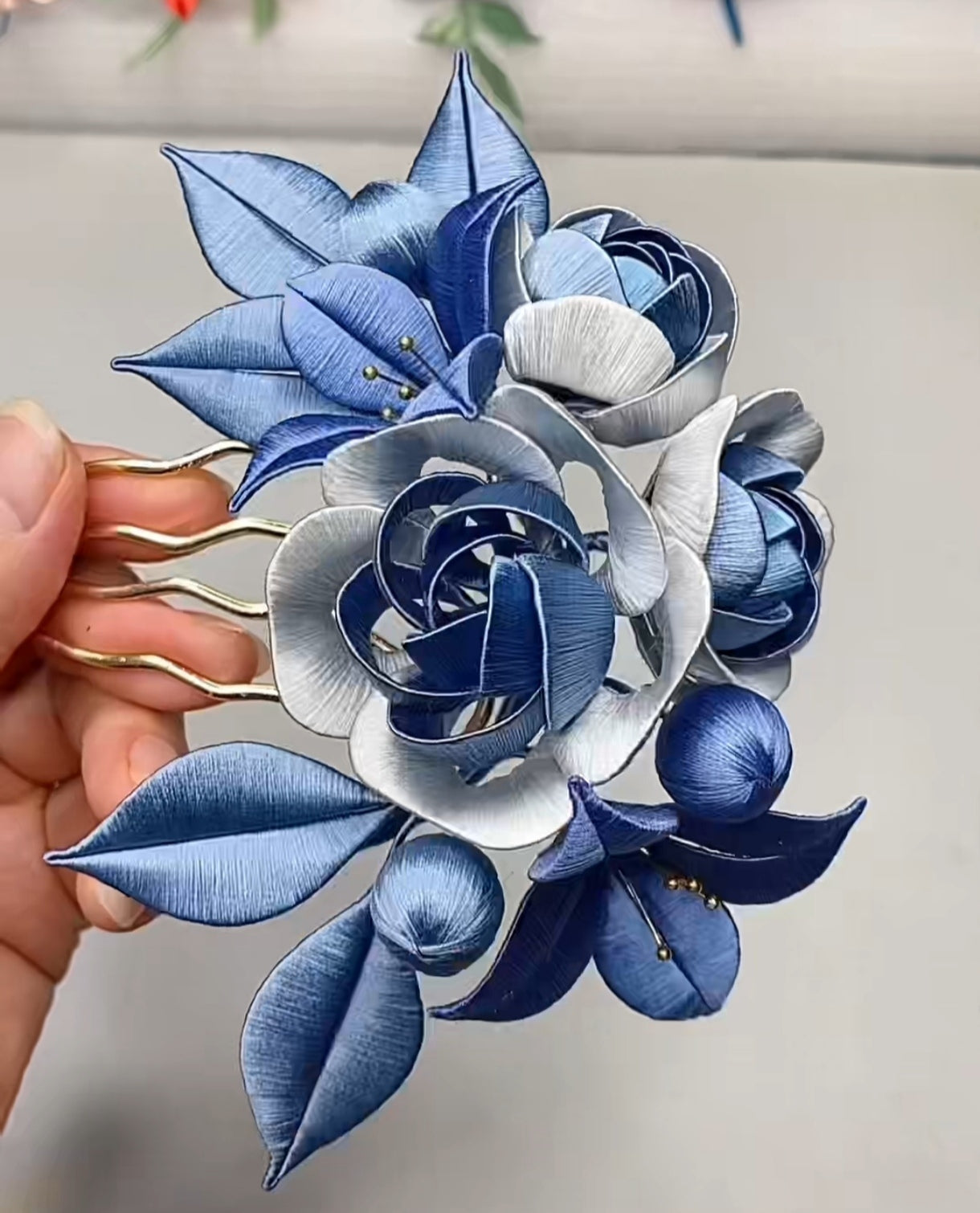 Blue Flower Bespoke Hairpin - Silk Hairpin(Chanhua)