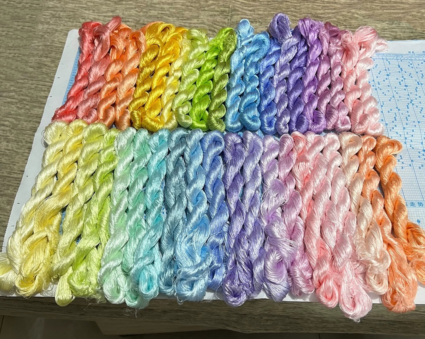 200m Suzhou Embroidery Untwisted Mulberry Silk Thread(#Rainbow 200m*40)