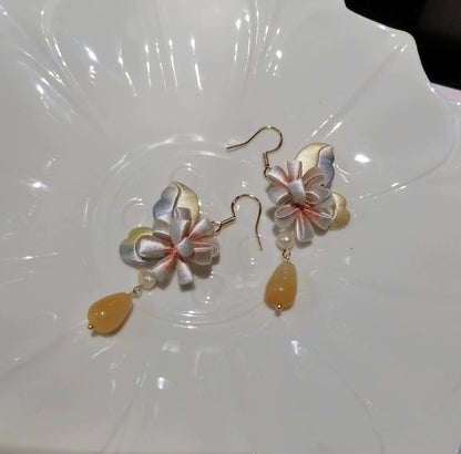 Butterfly And Flower Bespoke Earrings - Silk Earrings(Chanhua)