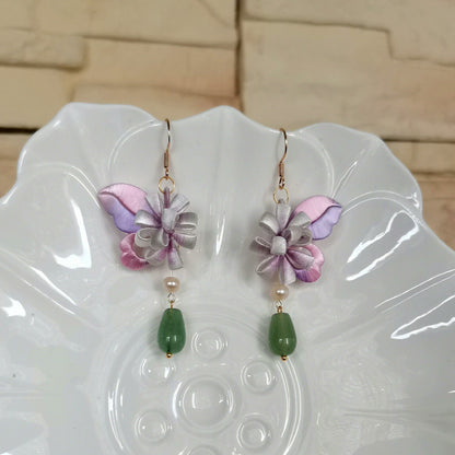 Butterfly And Flower Bespoke Earrings - Silk Earrings(Chanhua)